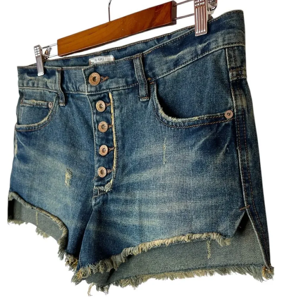 FREE PEOPLE for UO Cut-off Denim Shorts in Dark Blue Size 27 = 4